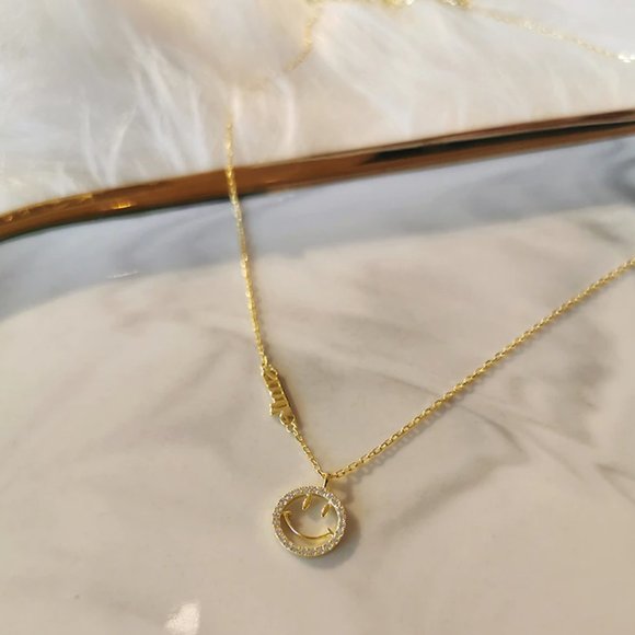 NEW Silver/Gold Cubic Zircon Smiling Face Necklace - Picture 4 of 6